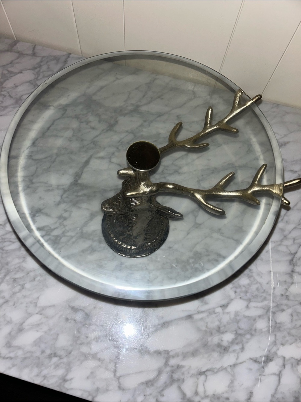 Glass Cake Stand with Silver Deer Head Pedestal - Picture 7 of 7